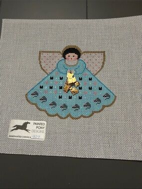 Hand-painted needlepoint canvas “I Love Cats Angel" by Debbie Woodard 🐈‍⬛